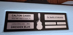 Calton cases Ltd Ed Dresden Blue Santa Cruz D guitar case label