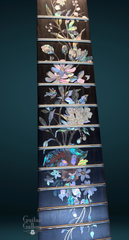 Ryan Nightingale guitar with Larry Robinson floral inlay close up