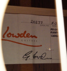 Lowden F35c Mountain Rosewood guitar label
