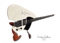 Klein headless white electric guitar glam shot