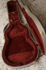L J Williams Ancient Kauri Whitebait Tui guitar with Sea Turtle inlay case interior