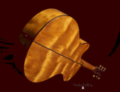 L J Williams Ancient Kauri Whitebait Tui guitar with Sea Turtle inlay glam shot back
