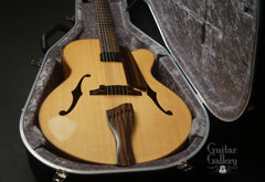 Buscarino Artisan Archtop guitar inside Hiscox case