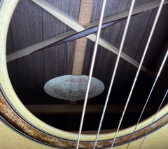 Bashkin OM royal Ebony guitar interior bracing and signed label