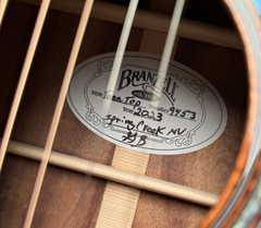 Branzell Tone Top All Koa guitar interior label