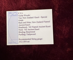 L J Williams Tui Ancient Kauri guitar specs card