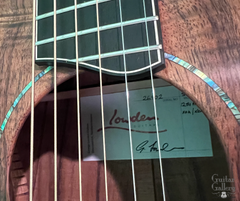 Lowden S-50 12 Fret All Koa guitar interior signed label