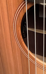Lowden S25J nylon string guitar pickup controls inside sound hole