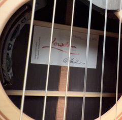 Lowden S32J nylon string guitar interior signed label and pickup controls