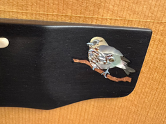 Olson SJ Koa guitar bridge inlay right side