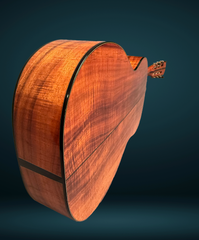 Osthoff 00-12 fret Koa guitar up the back view