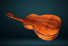 Osthoff 00-12 fret Koa guitar floating glam shot back