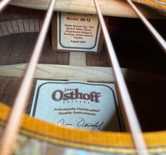 Osthoff 00-12 fret Koa guitar interior label