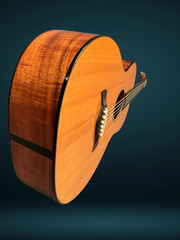 Osthoff 00-12 fret Koa guitar end view