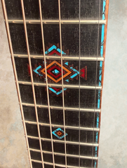 Osthoff OM Krazy Koa guitar fretboard detail