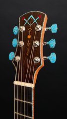 Osthoff OM Krazy Koa guitar headstock with inlay