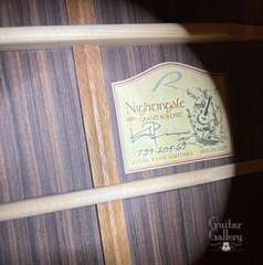 Ryan Nightingale guitar with Larry Robinson floral inlay interior label