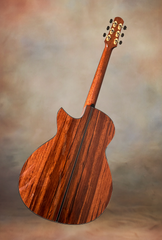 Rasmussen Madagascar rosewood model C cutaway guitar floating back view