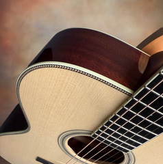 Santa Cruz OM #6344 mahogany guitar herringbone top trim
