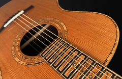Stehr Auditorium guitar with bocote fretboard inlays, top trim and rosette