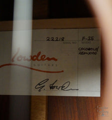 Lowden F35 guitar label