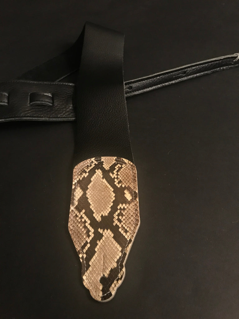 Long Hollow Leather guitar strap with Python end tab