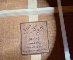 R Taylor Style 1 guitar interior label