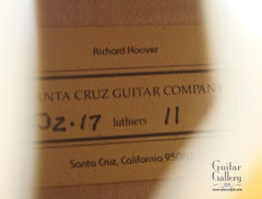 Santa Cruz archtop guitar interior label