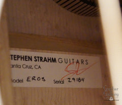 Strahm Birdseye Maple Eros Guitar label