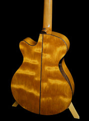 L J Williams Ancient Kauri Whitebait Tui guitar with Sea Turtle inlay back bevel