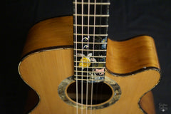 L J Williams Ancient Kauri Whitebait Tui guitar with Sea Turtle inlay cutaway