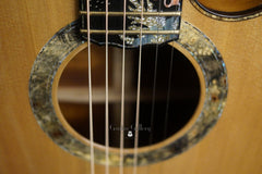 L J Williams Ancient Kauri Whitebait Tui guitar with Sea Turtle inlay rosette