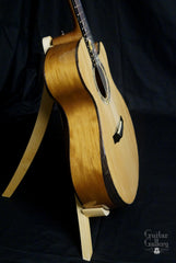 L J Williams Ancient Kauri Whitebait Tui guitar with Sea Turtle inlay side